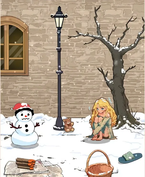 Сцена уровня 3 «Девочка со спичками» в Brain Puzzle: Tricky Quest